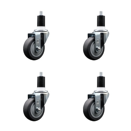 Service Caster 3.5'' Thermoplastic Rubber Wheel Swivel 1-1/2'' Expanding Stem Caster Set, 4PK SCC-EX20S3514-TPRB-112-4